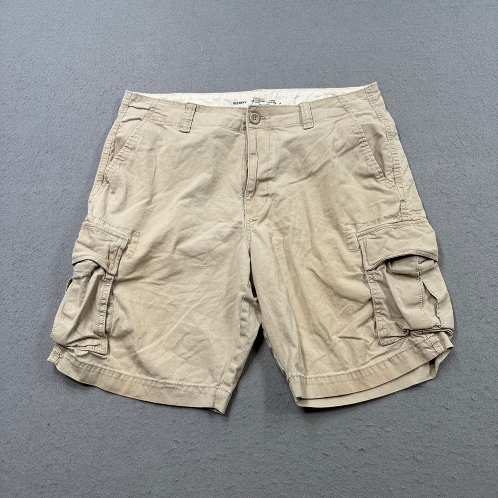 Old Navy Cargo Shorts Men's 36 Tan Khaki Straight Leg Baggy Built-In Flex Hiking